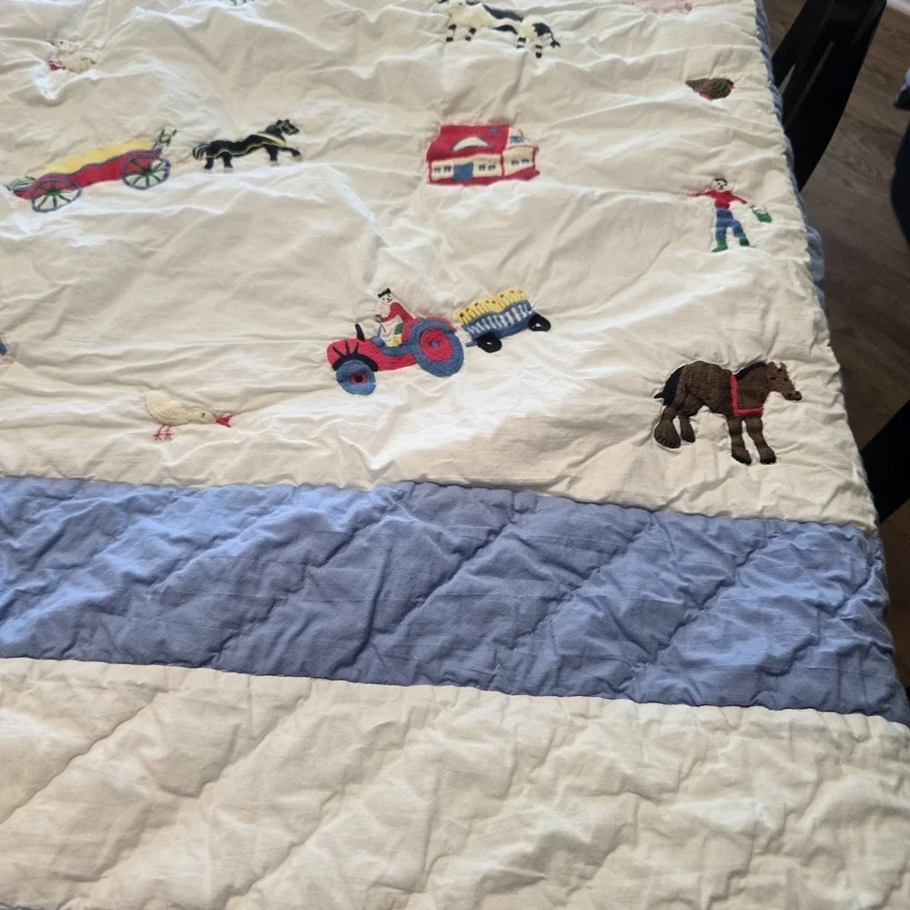Rare Garnet Hill Kids Twin Size Quilt Blanket Farm Animals Theme Adorable EUC